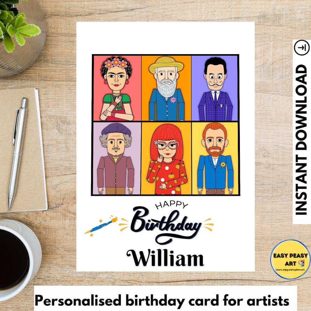 Famous Artists Birthday Card Printable, Custom Art Birthday Card, Art