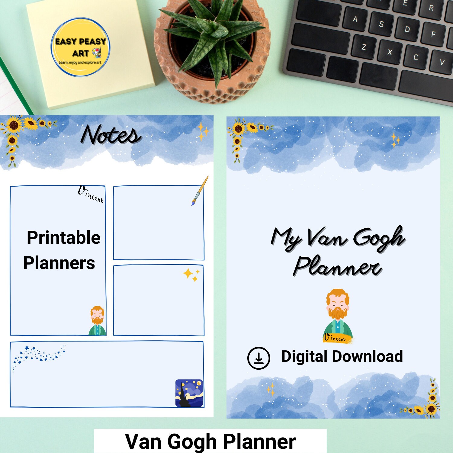Van Gogh Sunflowers A5 Planner And Notepad With Sticky Notes – Robert Frederick
