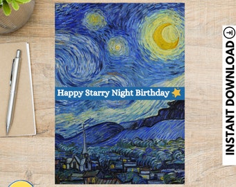 Vincent Van Gogh Art Card Printable, Starry Night Birthday Card, Van Gogh Card Printable , Artist Birthday Card, Art Teacher Card
