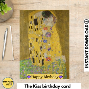 Tarjeta de cumpleaños El beso, El beso de Klimt, Gustav Klimt, Regalo para mujer artista, Regalo para profesora de arte, Regalos para artistas, Tarjeta de cumpleaños de arte