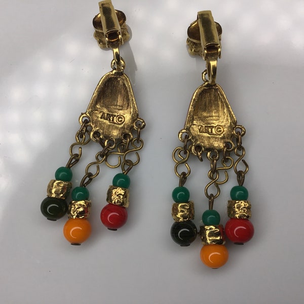 Vintage art Egyptian revival Clip on earrings Tutankhamen.