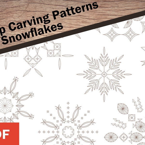 Christmas Snowflake Patterns, ideal for Chip Carving, printable PDF digital download, wood carving template