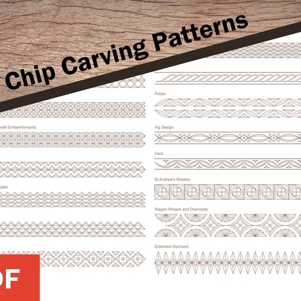 16 carving patterns/borders, printable PDF digital download, beginners wood carving