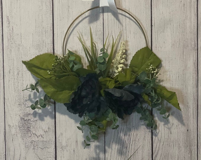 Hoop Wreath, Floral Hoop Wreath, Peony Floral Wreath, Spring Wreath, Wreath for Front Door, Home Decor, Front Door Wreath, Eucalyptus Wreath