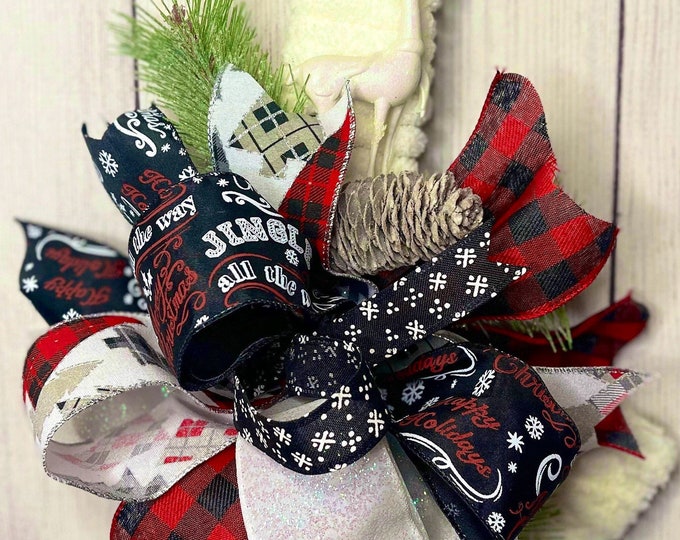 Christmas Candy Cane Wreath, Christmas Wreath, Chistmas Decor, Christmas Wreath for Front Door, Christmas Wreath with Bow, Holiday Wreath