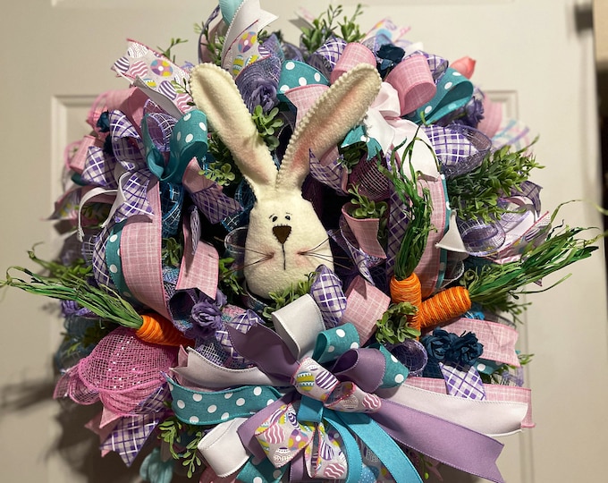 Easter Wreath, Spring Wreath for Door, Easter Home Door Decor, Spring Wreath, Bunny Wreath, Wreath with Bow,Bright Easter Wreath,Door Decor