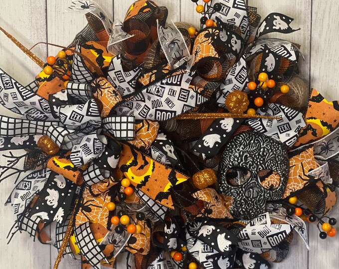 Glam Halloween Wreath, Spooky Halloween Wreath, Halloween Decor, Halloween Wreath for Front Door, Black and Orange Wreath, Halloween Wreath