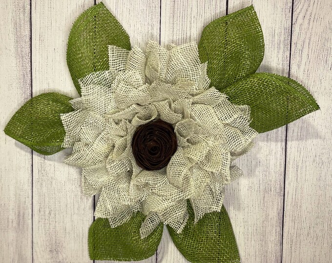 Farmhouse Flower Wreath, Farmhouse Burlap Flower Wreath, Farmhouse Decor, Rustic Wall Decor, Rustic Flower Wreath, Front Door Wreath, Wreath