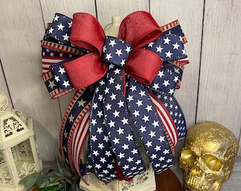 Patriotic Lantern Bow, Stars & Stripes Wreath Embellishment