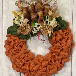 Pumpkin Wreath, Burlap Pumpkin Wreath, Autumn Wreath, Fall Wreath, Orange Wreath, Thanksgiving Wreath, Halloween Wreath, Front Door Wreath