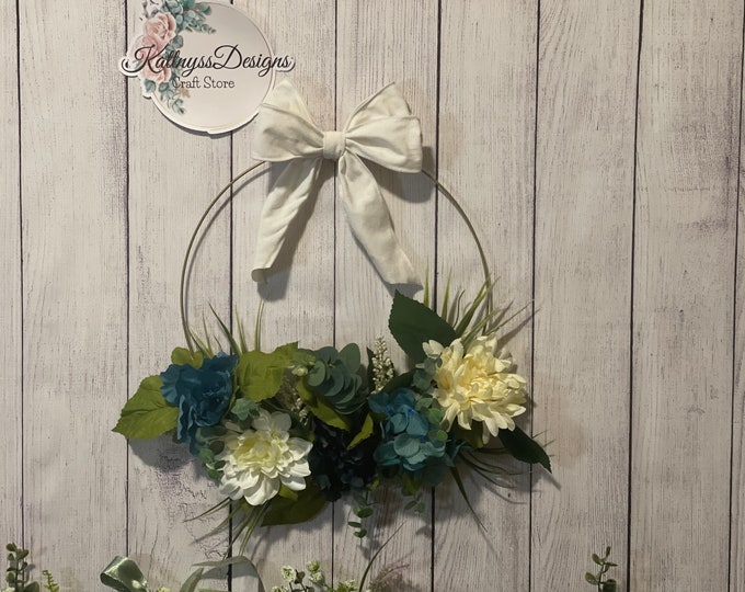 Floral Hoop Wreath, Wreath for Door, Home Decor, Door Decor, Everyday Wreath, Hoop Wreath For Front Door, Hoop Wreath for Everyday, Wreath
