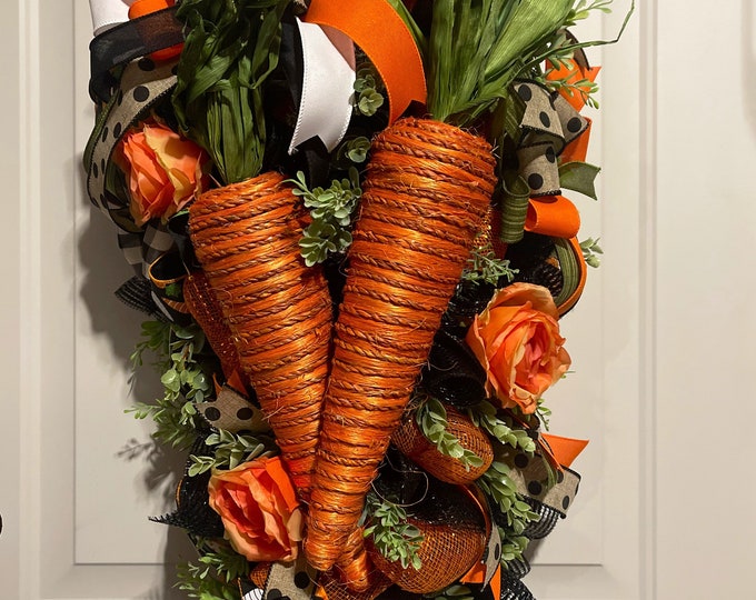 Easter Carrot Swag, Easter Swag,Easter Decor Carrots,Easter Wreath Swag,Easter teardrop Swag,Carrot Swag Wreath for Front Door,Easter Decor