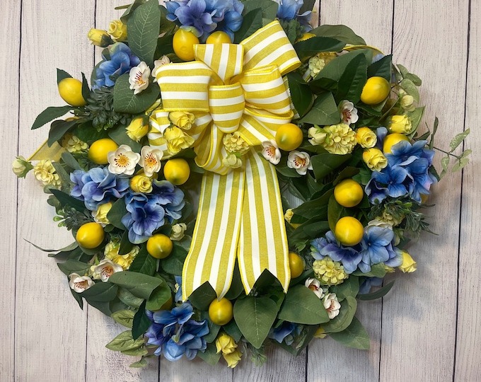 Spring Summer Lemon and Floral Home Decor Grapevine Wreath for Front Door, Lemon and Floral Wreath, Summer Wreath Lemon, Spring Door Wreath