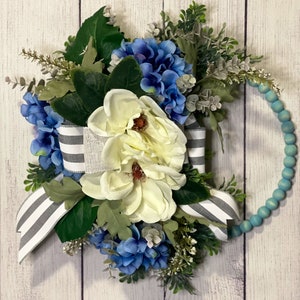 Beaded Wreath, Magnolia Wreath, Beaded Hoop Wreath, Kitchen Wreath, Floral Beaded Wreath, Beaded Wreath for Door, Beaded Wreath Wood, Wreath