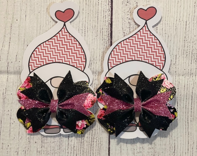 Valentine Bow, Bows, Hair Clips, Pigtail Bows sets, Bow Sets, Hair Accessories, Bows for Kids, Bows for Toddlers, Faux Leather Bow Sets