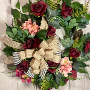 Rose and Hydrangea Grapevine Wreath, Summer Wreath Decor, Floral Wreath for Front Door, Summer Home Decor,Floral Door Decor,Seasonal Wreath