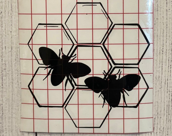 Bee Decal, Vinyl Decal with Honeycomb and Bees, Car Decal, Simple Bee Decal