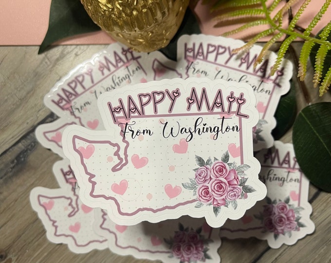 Happy Mail Small Business Stickers, State Stickers, Happy Mail Shipped Stickers, Valentine's Day Business Stickers, Packaging Labels