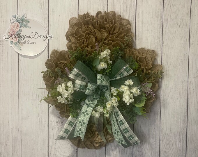 St. Patrick’s Day Farmhouse Burlap Floral Wreath for Front Door