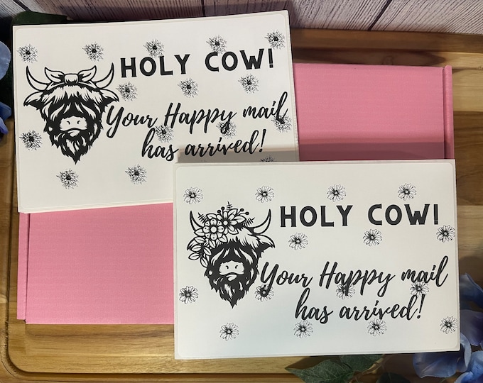 Thermal Packaging Labels, Happy Mail Stickers, Highland Cow Packaging Stickers, Thermal Stickers, Small Business Packaging, Happy Mail Cow