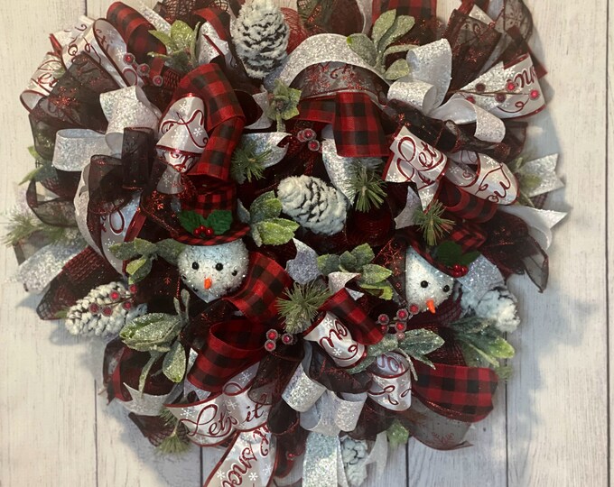 Snowman Wreath, Snowman Christmas Wreath, Snowman Door Hanger, Xmas Snowman Wreath, Let it Snow Decor Wreath, Handmade Wreath,Holiday Decor