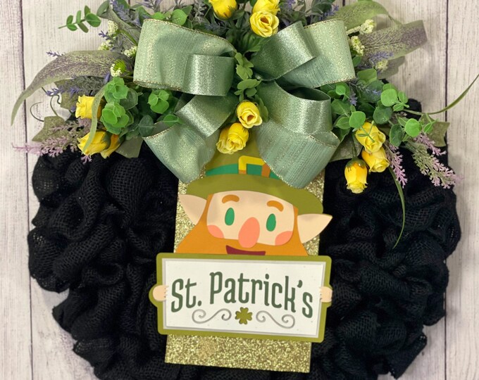 St. Patrick’s Day Wreath, Wreath for Front Door, Wreath For St. Patrick’s Day, Farmhouse Style Wreath, Burlap Wreath with Sign,Rustic Wreath