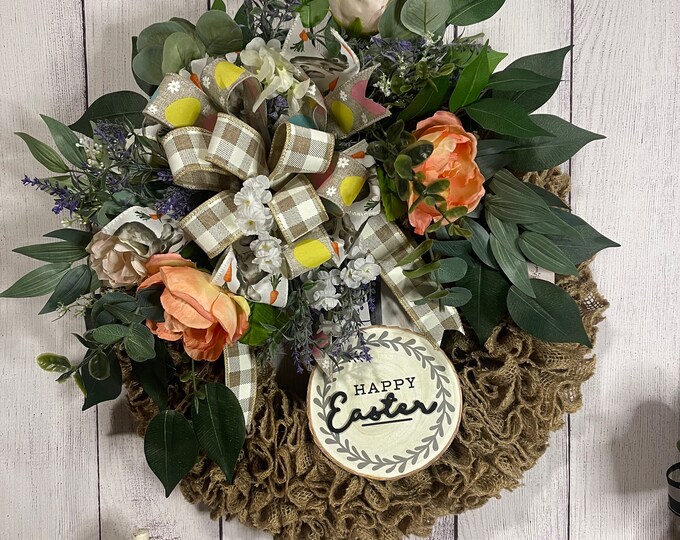 Wreath, Spring Wreath, Spring floral Wreath, Spring Floral Burlap Wreath, Burlap Wreath, Easter Wreath, Sign Wreath, Farmhouse Wreath