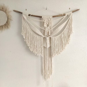 Kahisis macrame headboard suspension, large macrame wall hanging, bohemian style decoration, driftwood and cotton decor, large macrame