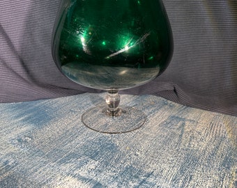 Vintage green glass bowl with clear stem