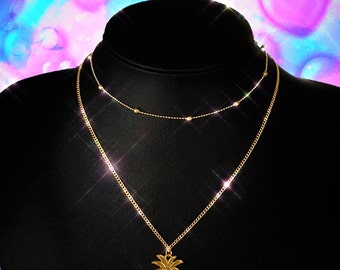 14K Plated Pineapple Charm Layered Necklace