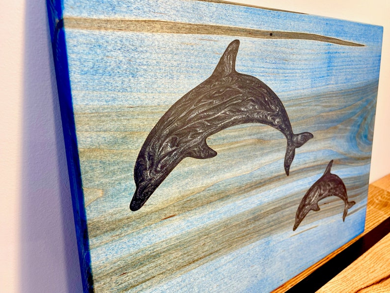 Epoxy Dolphin Inlay Wall Art Wood Art Epoxy Art Wall Etsy