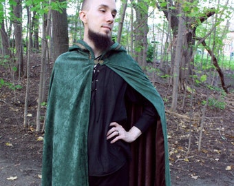 Earth Green Half Circle Cloak- brown lining