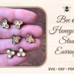 Honeycomb Bee Earring Laser Cut Files: SVG, PDF, DXF (Digital Download)
