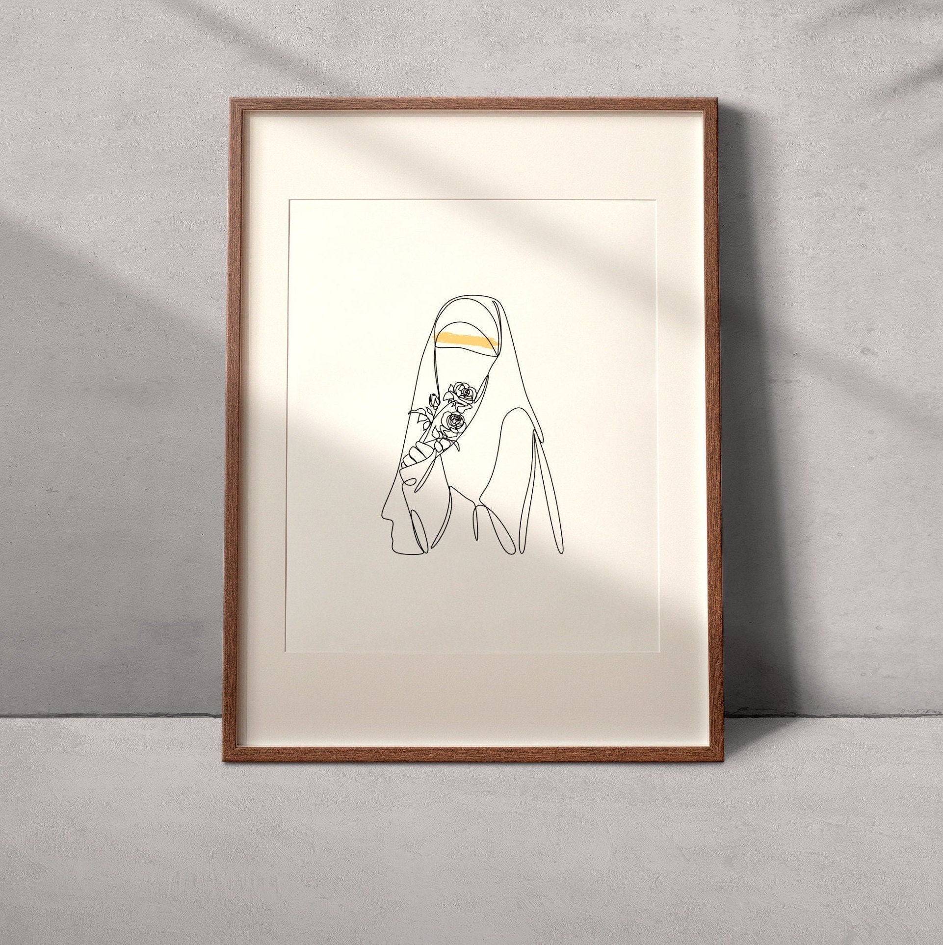 Affiche Minimaliste Représentant Une Femme Voilée Tenant Des Roses
