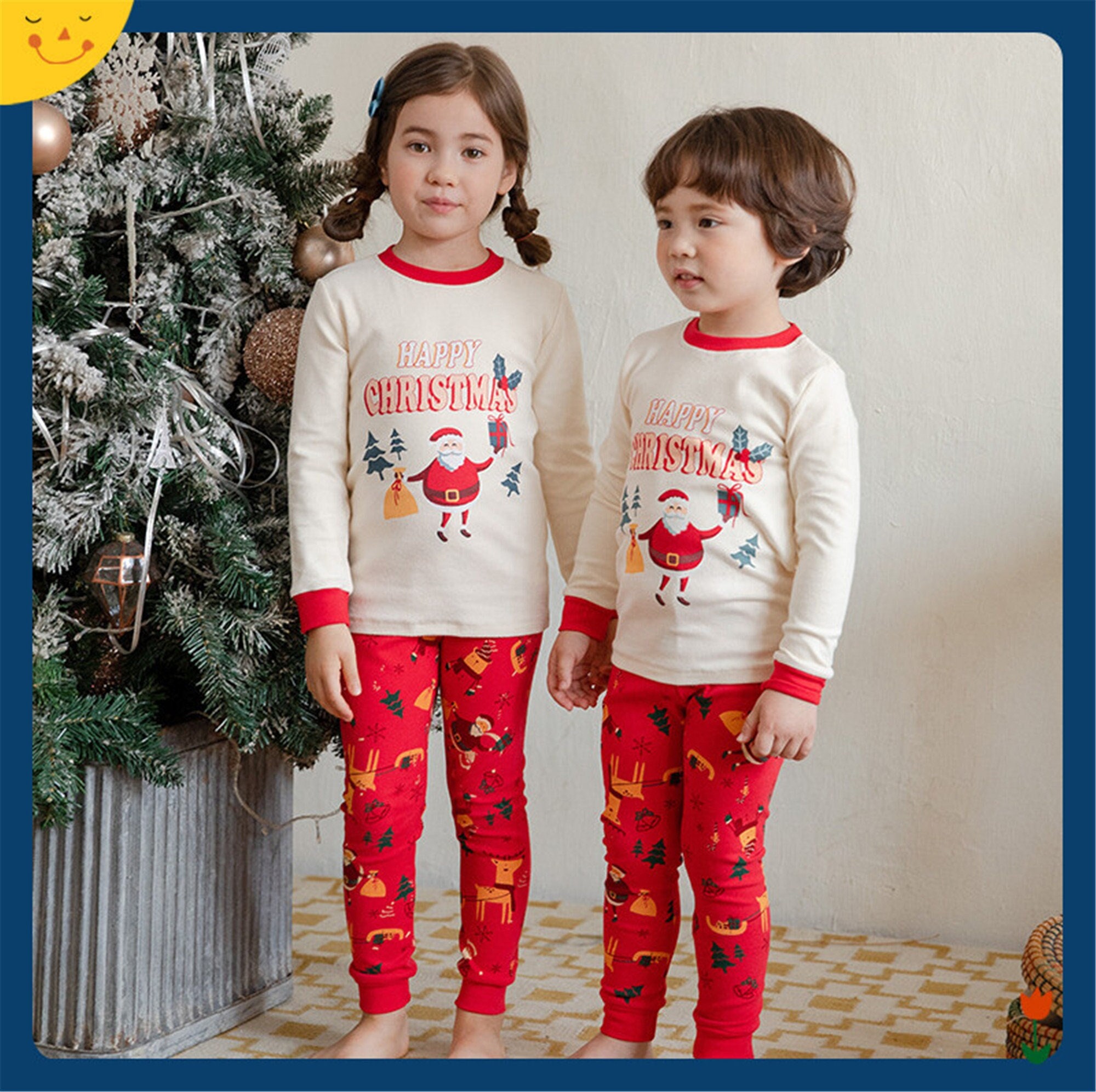 Santa Claus Pajamas Set Beige 2 Piece Set Cotton Pajamas | Etsy UK