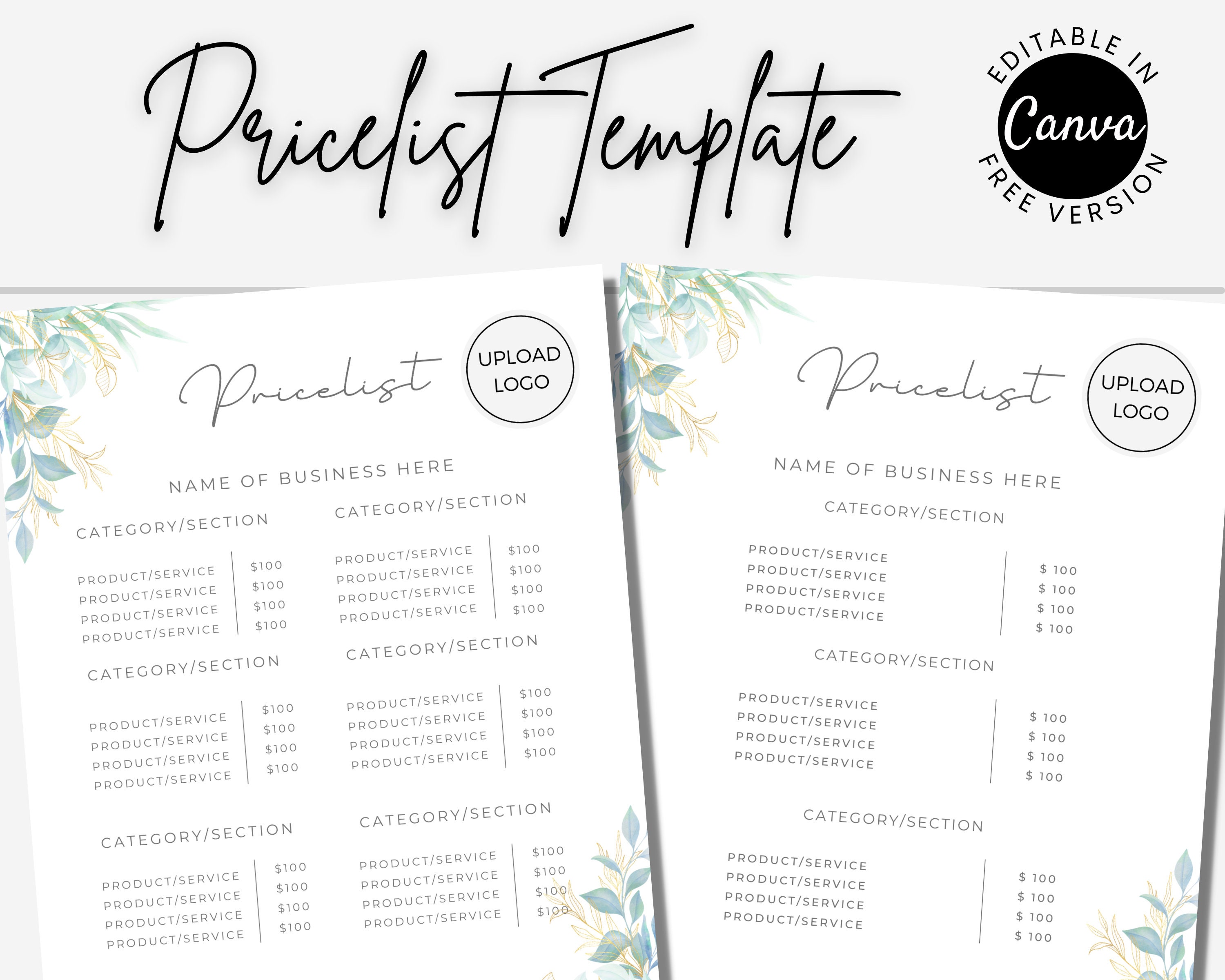 EDITABLE Price List Template Price List Business Price List Etsy 