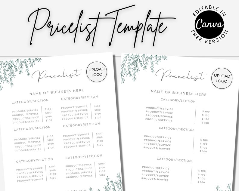 EDITABLE Price List Template Price List Business Price List Etsy