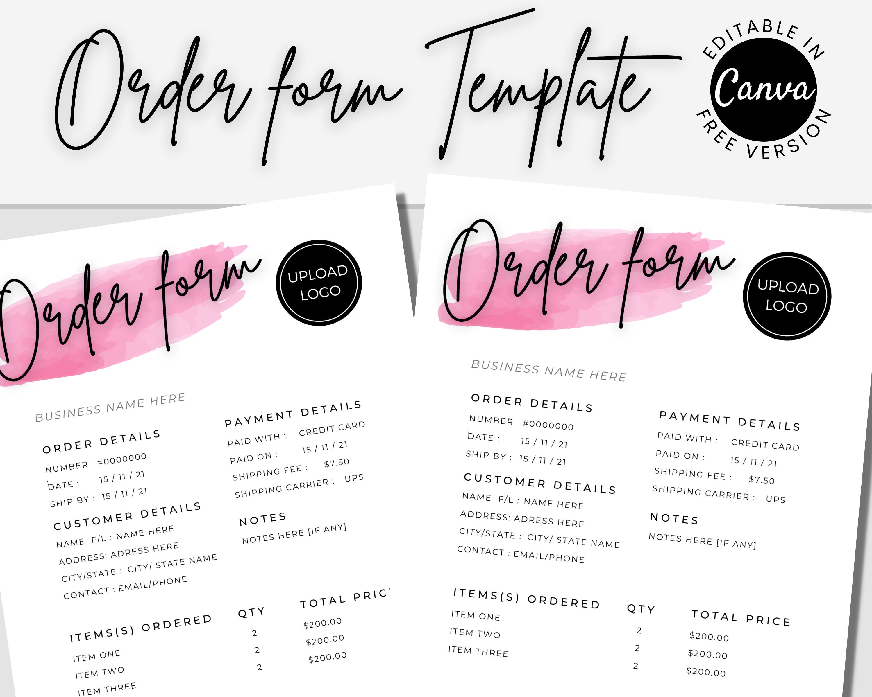 EDITABLE Order Form Template, Hair Order Form, Business Order Form ...