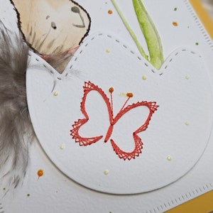 handgefertigte Osterkarte mit Stickerei in Farbwahl, Ostergruß, besondere Karte zum Osterfest Orange