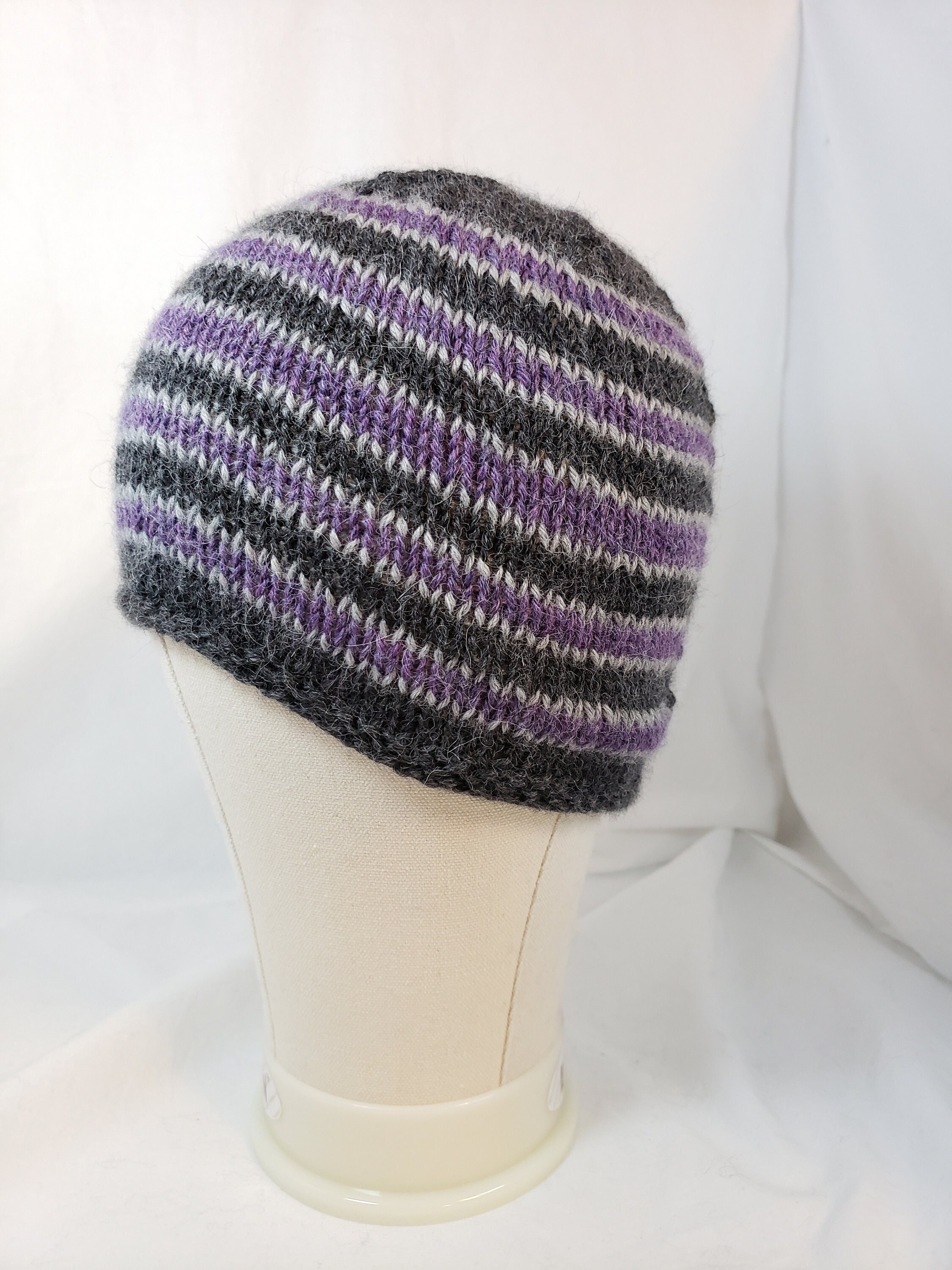 Hand Knit Grey and Purple Hat - Etsy display picture 3