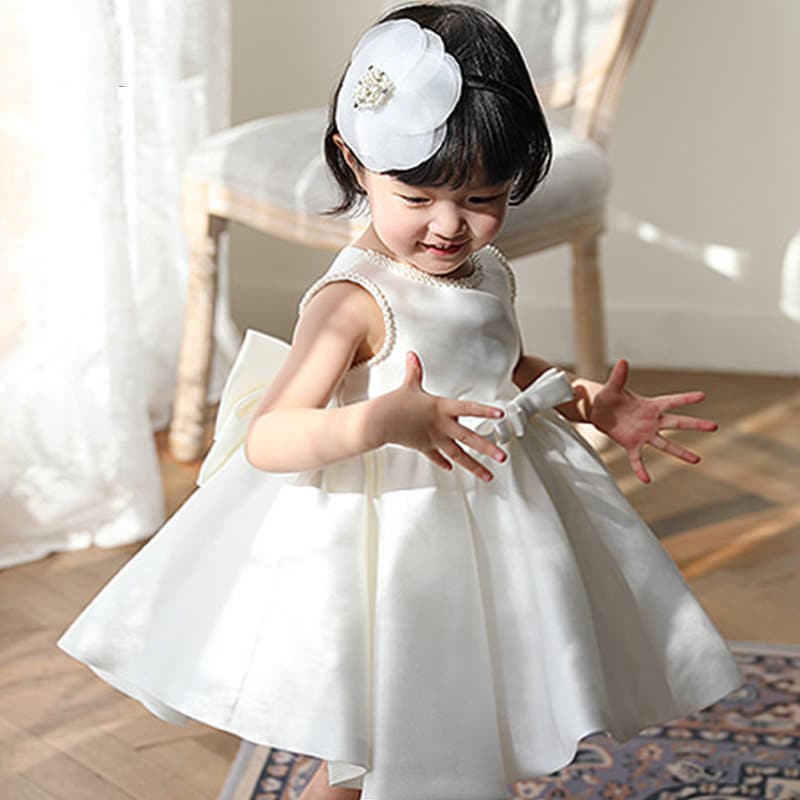 Dainty White Pearl Flower Girl Dress Classic Satin and Tulle - Etsy
