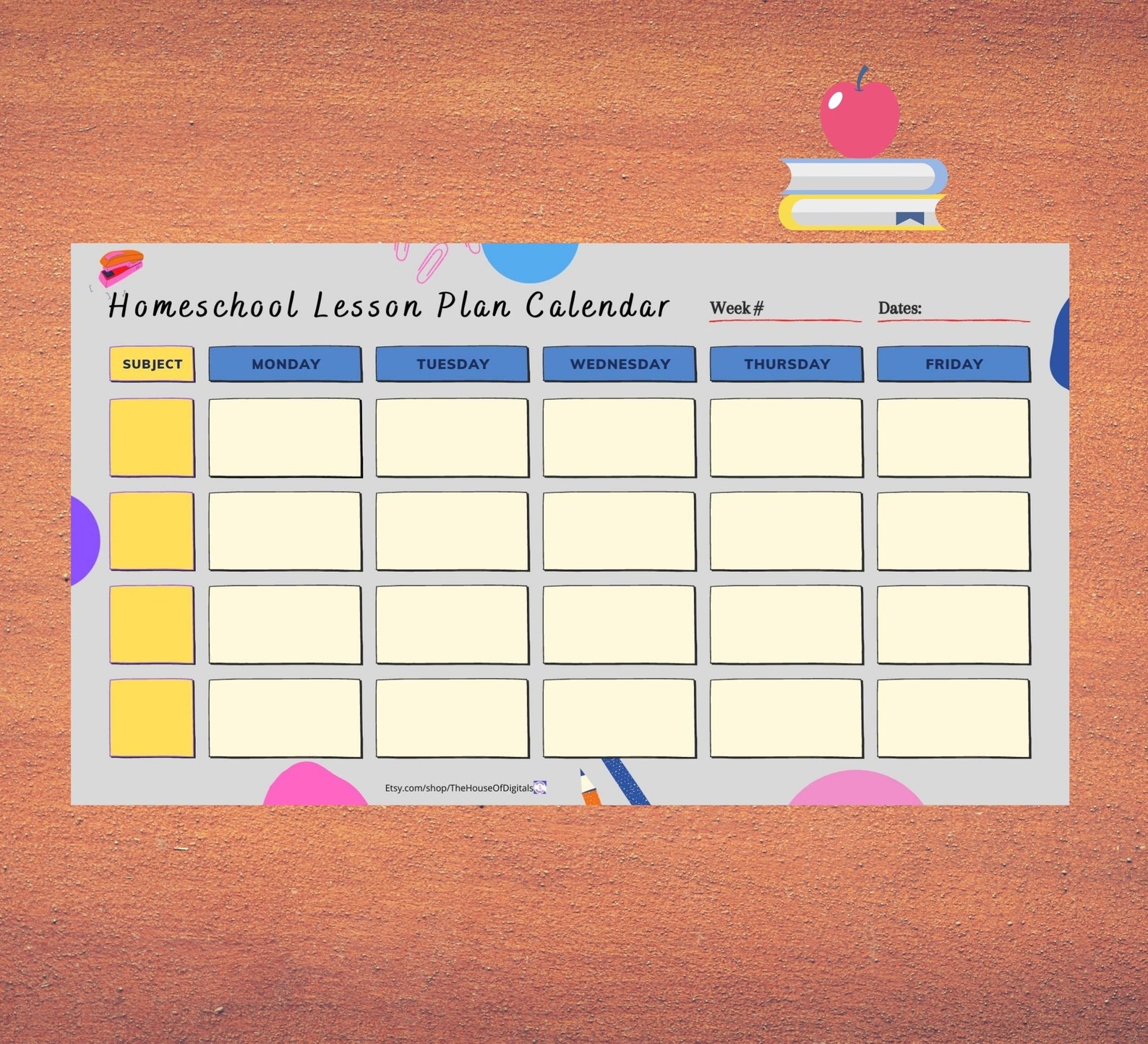 EDITABLE Homeschool Lesson Plan Calendar Fillable weekly Etsy