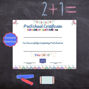 Printable PreSchool Last Day of School Graduation Certificate Teacher Resource Digital Download