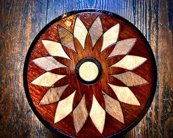 Round Marquetry Wooden Collectables Box