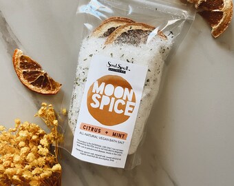 VEGAN BATH SALT | Moon Spice Ritual Self-Care | Lunar Energy | Orange & Mint | Herbal Bath Soak | Organic Herbs | Witchy Bath | Wellness