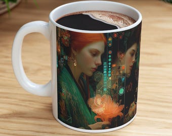 Taza de cerámica con diseño de la pintura "Mujeres" de Gustav Klimt / Reproducción artística de una taza de café