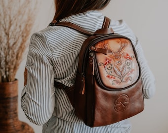 Elegant Brown Backpack with Floral Accents Brangio Luxury Floral-Print Backpack – Brangio Italy Handbag  main image 2