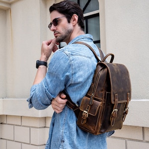Sac à dos antivol en cuir - Cadeau unisexe parfait, sac de voyage étanche, cuir pleine fleur durable, prêt pour la technologie, confortable et élégant