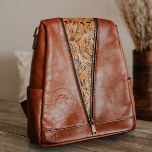 Handmade Leather Backpack for Women Fashionable University, College & School Backpack Preppy Style Women's Aesthetic Daily Use Backpack image 3