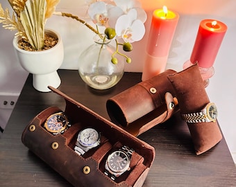 Personalized Leather Watch Roll: Handmade Travel Watch Case